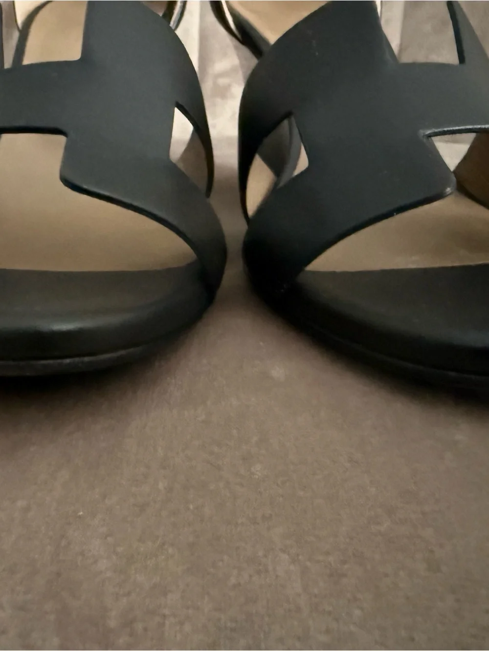 Hermes Oasis  Black Leather Cutout Ankle-Strap Sandals